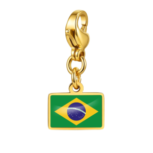 NOOFNO Italian Charm Bracelet with Brazilian Flag Pendant, Polished Gold