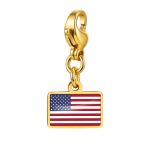 NOOFNO Italian Charm Bracelet with Flag Pendant, Polished Gold Finish