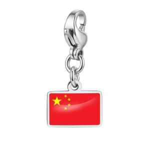 NOOFNO Italian Charm Bracelet with China Flag Pendant Polished Silver Link