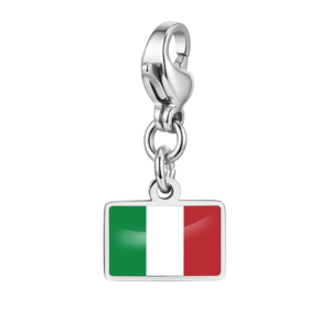 NOOFNO Italian Charm Bracelet with Flag Pendant, Polished Silver Link