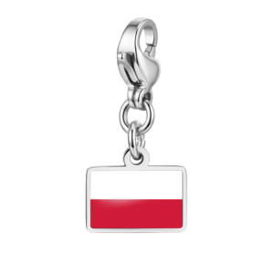 NOOFNO Poland Flag Charm Bracelet Mirror Polished Silver Link Chain with