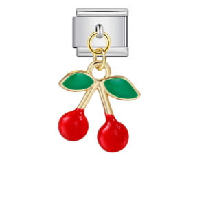 Red Two-leaf Cherry Pair Pendant