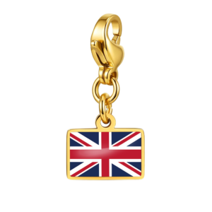 NOOFNO Gold Tone Italian Charm Bracelet with Union Jack Flag Pendant, Link