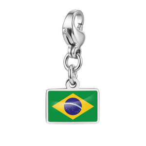 NOOFNO Italian Charm Bracelet with Brazilian Flag Pendant, Polished Silver