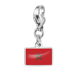 NOOFNO Italian Charm Bracelet with Flag Pendant, Silver Lobster Clasp, Red