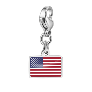 NOOFNO Silver Italian Charm Bracelet with American Flag Pendant Lobster