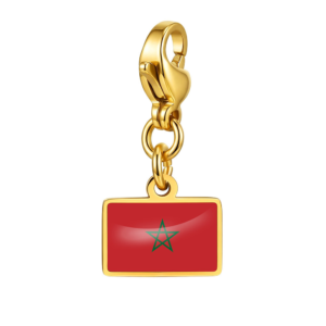 NOOFNO Italian Charm Bracelet with Moroccan Flag Pendant Gold Lobster
