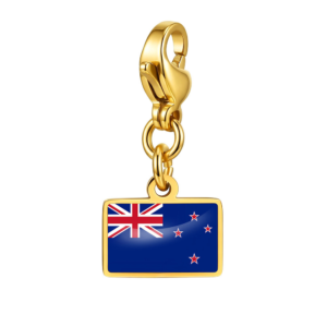 NOOFNO Italian Charm Bracelet with New Zealand Flag Pendant, Polished Gold