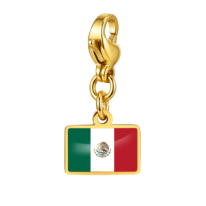 NOOFNO Italian Charm Bracelet with Mexican Flag Pendant, Polished Gold