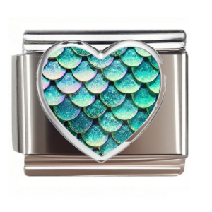 Teal Scale Silver Heart