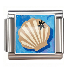 Tan Fan Shell with Black Flower