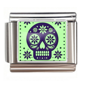 Silver Purple Floral Sugar Skull