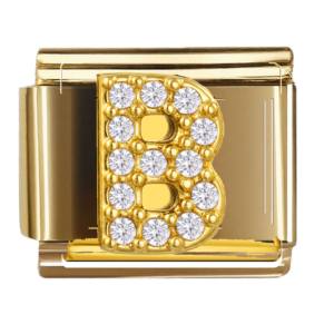 NOOFNO Gold Tone Italian Charm Bracelet with Letter B Crystal Charm