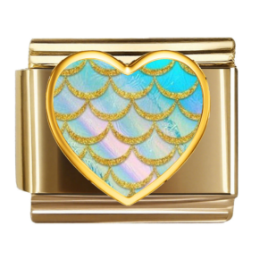 Aqua Gold Mermaid Scale Heart