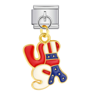 NOOFNO Dangle Italian Charm, Silver‑Tone USA Independence Day Letter Pendant Link