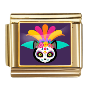 Gold Floral Sugar Skull Cat