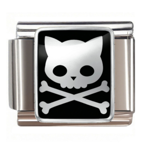 Silver Cat Skull Crossbones