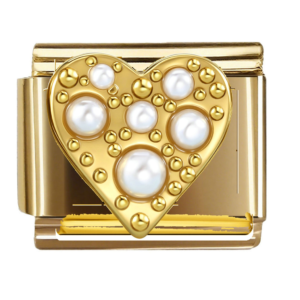 White Bead Gold Heart