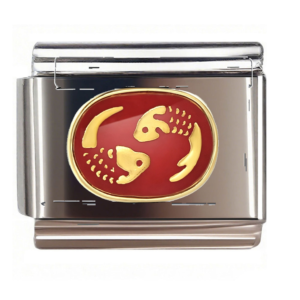 Gold Pisces Fish on Red Oval