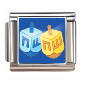 Blue and Yellow Dreidels Silver Frame