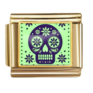 Gold Purple Floral Sugar Skull