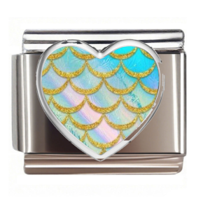Aqua Silver Mermaid Scale Heart
