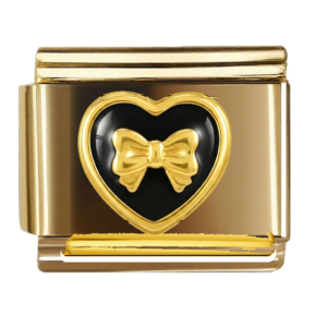 Black Heart with Gold Bow