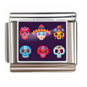 Silver Six Colorful Sugar Skulls