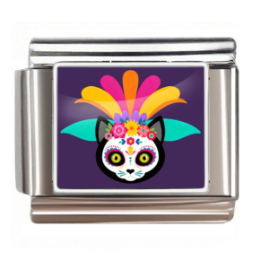Silver Floral Sugar Skull Cat