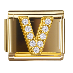 Gold Letter V with Clear Accents