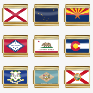 Gold US State Flag Charms for Italian Charm Bracelet