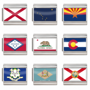 Silver US State Flag Charms for Italian Charm Bracelet