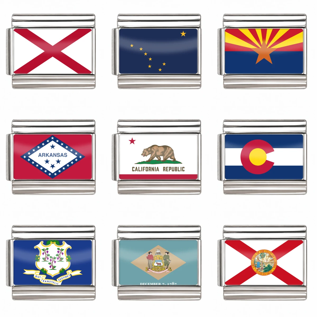 Silver US State Flag Charms for Italian Charm Bracelet
