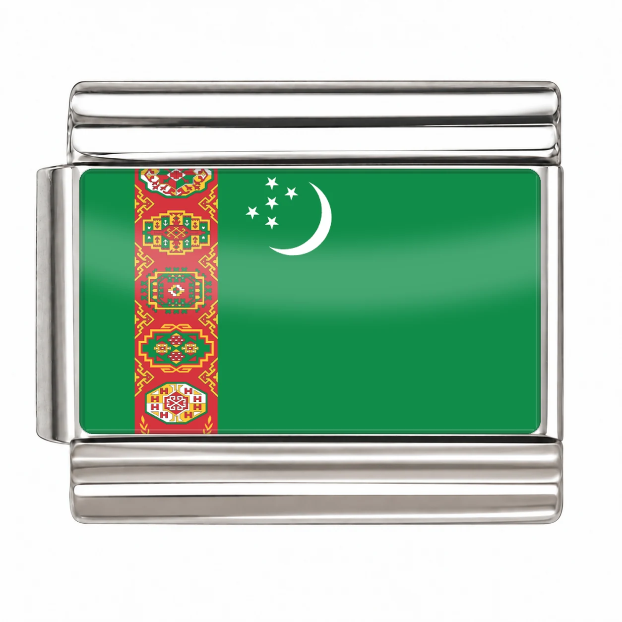 Turkmenistan Flag - Silver